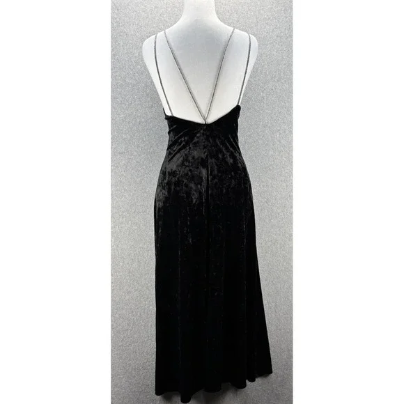 H&M Black Velour Rhinestone Strap Midi Dress Open Back Formal‎ Cocktail M - Picture 12 of 14
